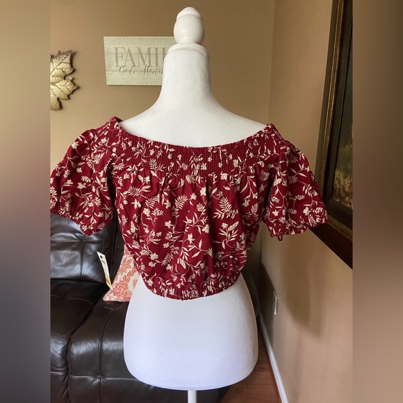 Bar III Dark Red Floral Crop Top L - Picture 4 of 8